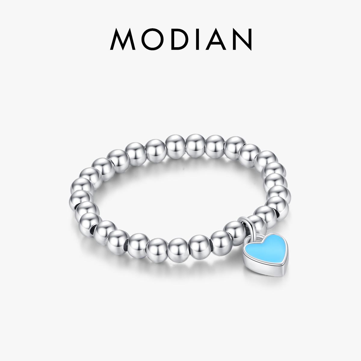 

925 Sterling Silver Blue Enamel Heart Love Minimalism Adjustable Beads Rings Trendy Exquisite Fine Jewelry For Women Gift resizable
