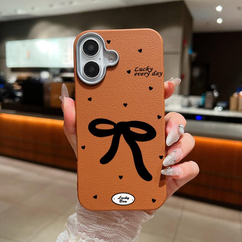 Plain Color Bowknot Patterned Leather Texture Shell for iPhone 16 Pro 15 14 Plus 13 12 Pro Max 11 Shockproof Soft Tpu Slim Matte Case Cover
