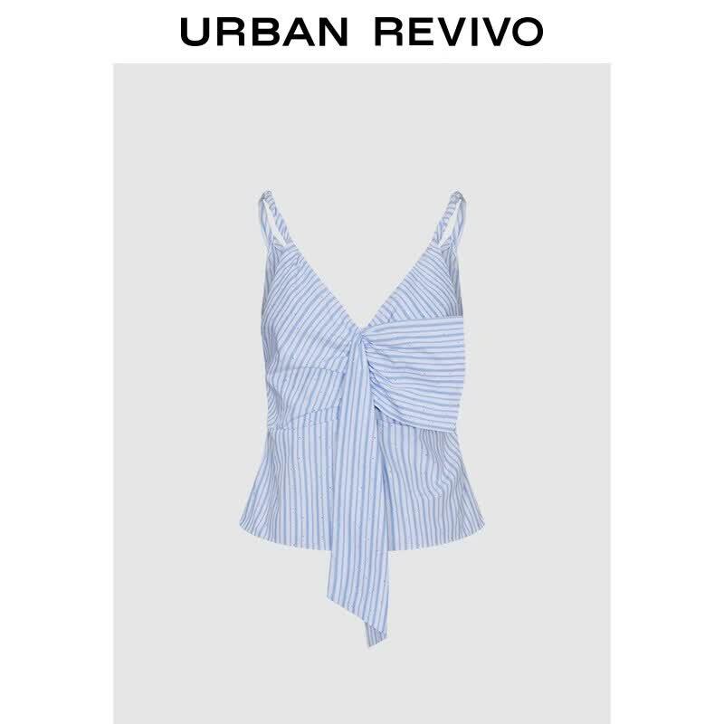 UR2026 Women s Color-block Striped Pleated Camisole M