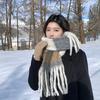 Contains retro plaid scarf women's Korean version new winter thickened warm shawl long fringed atmosphere scarf