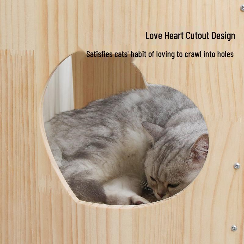 Solid Wood Multi-Layer Pet Bunk Bed: Cat Nest & Small Dog Hammock