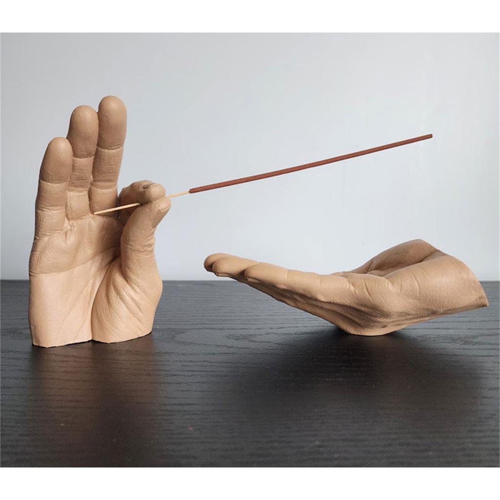 Räucherstäbchenhalter aus Kunstharz in Form einer menschlichen Hand mit Aschefänger für Yoga-Meditationen und als Dekoration für das Zuhause