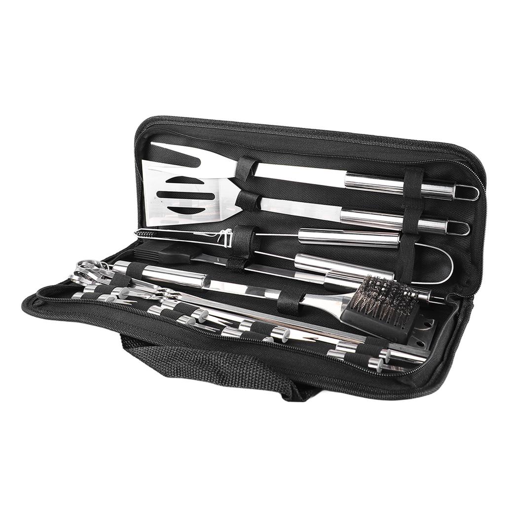 20pcs BBQ Grill Set Professional Stainless Steel Tongs Spatula Fork Brush Barbecue Tool Set for