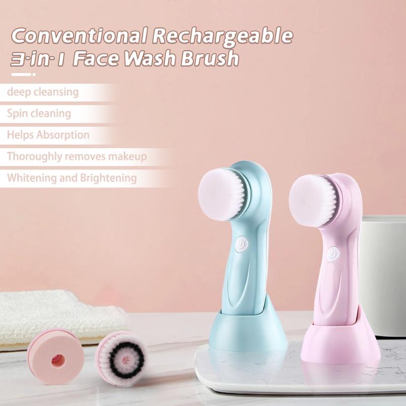 3 In 1 Electric Facial Cleaner Face Cleansing Brush Wash Machine With Base Spa Skin Care Massager Blackhead Cleaning Charging