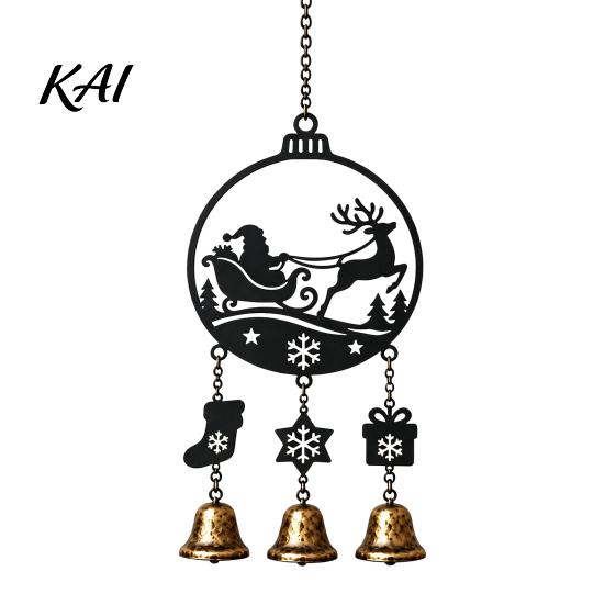 Creative Holiday Soft Furnishings Christmas Wind Chime with Metal Bells, Vintage Santa/Snowman/Deer/Bell/Wreath Iron Durable Festival Gifts