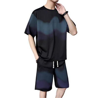 Conjunto de Hombre Verano Manga Corta Seda Helada Casual Conjunto de Dos Piezas