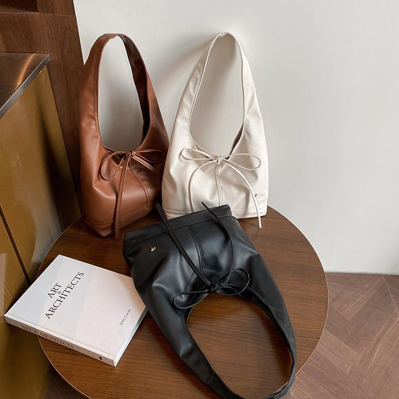 Korean Version Ins Style Versatile Personality Solid Color Casual Large Capacity Underarm Bag Women's Trend Bow Premium Shoulder Bag