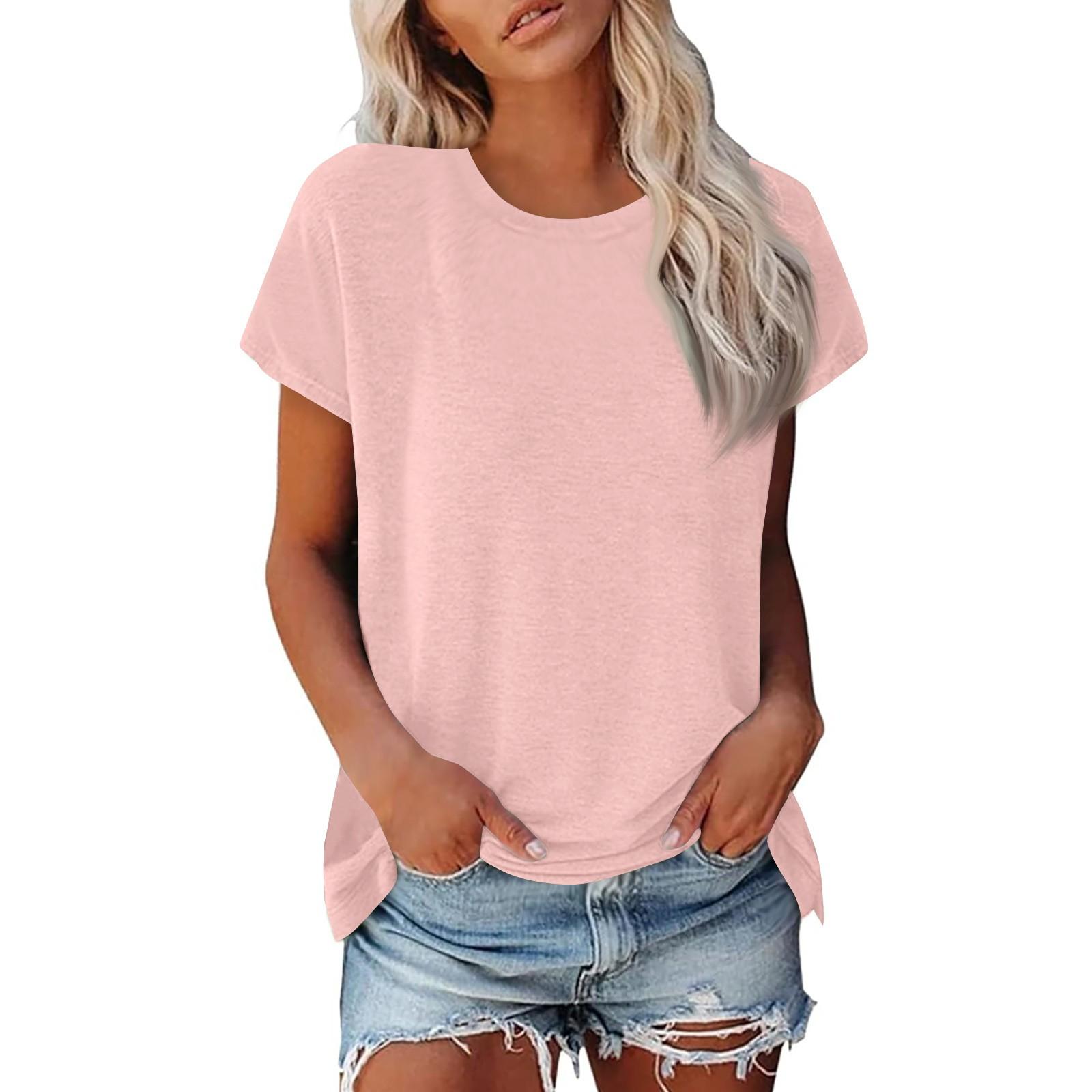 

Женская летняя повседневная базовая футболка с круглым вырезом, однотонные топы, хлопковые повседневные женские топы с короткими рукавами, топы, спортивная рубашка XL