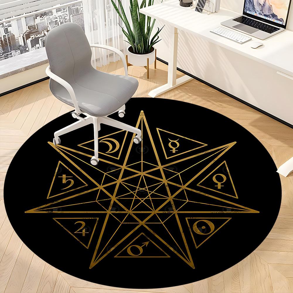 1 Stück Astrologie-Symbole Büro Runder Teppich, Indoor-Matte Geeignet für Büro, Unter Bürostühlen Schlafzimmer Wohnzimmer Heimdekoration, Raumdeko