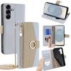 For Samsung Galaxy S25+ Case Mirror Wallet Leather Phone Cover with Chain Shoulder Strap