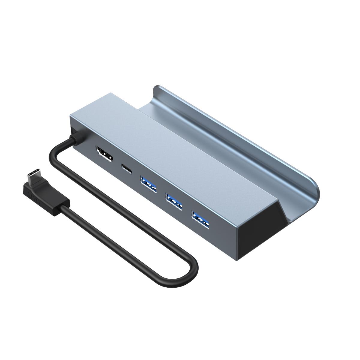 

5-в-1 USB-C Игровой Хаб Type-C Док-станция для Консоли с 4K HDMI+PD 100 Вт+USB 2.0*3 Для Мобильного Телефона Ноутбука Steam Deck ROG Alloy серый