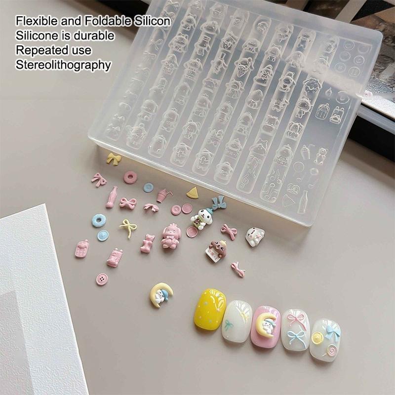 3D Transparent Silicone Nail Mold Kawaii Cartoon Hello Kitty Pochacco Bow Nails Templates For Diy Nail Art Decor Nail Charms