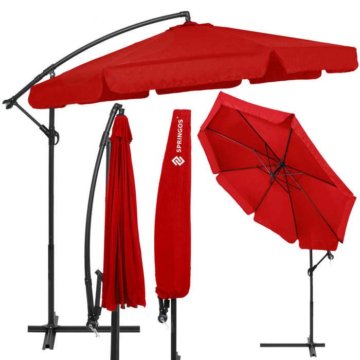 Springos® Parasol de jardin déporté avec manivelle, incluant une housse 350 cm