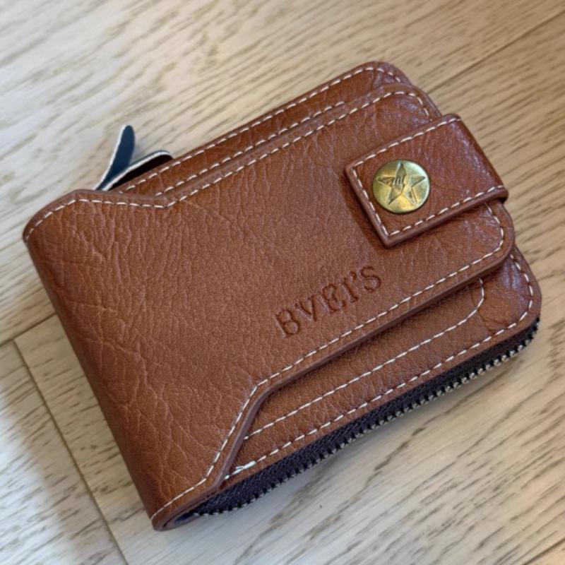 

Ретро мужской кошелек большой вместимости кожаный на молнии короткий кошелек для монет держатель для карт винтажный дизайн кредитница ID клатч коричневый