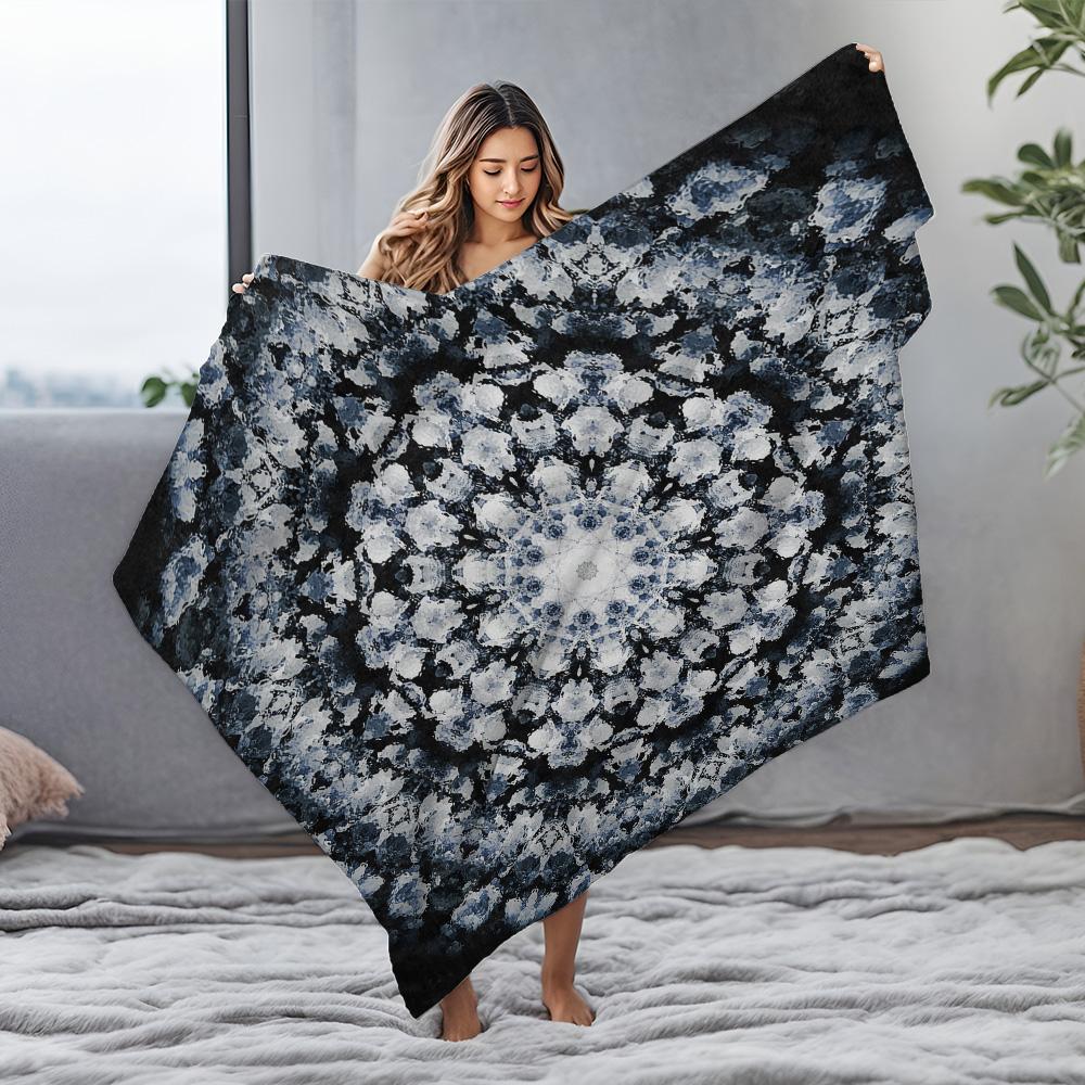 Dark Grey Floral Print Blanket Soft Cozy Fleece Throw Blanket Bed Sofa Decorative Gift for Women Kids