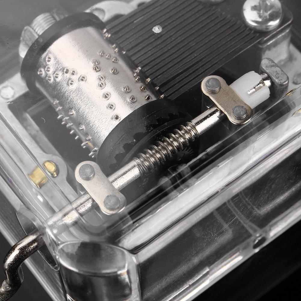 18 note acrylic clear music box Hand crank gurdy musical mechanism music box (edelweiss)