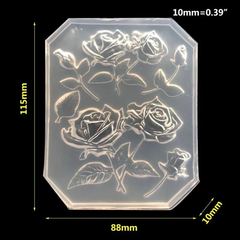 2024  New Mirror DIY Handmade UV Crystal Epoxy Mold with Leaf Big Rose Jewelry Pendant Accessories