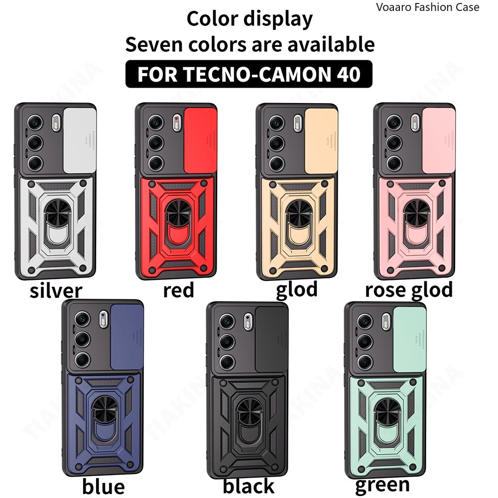 Slide Lens Armor Funda for Tecno Camon 40 Pro 4G Case for Tecno Camon 30 Premier 5G 30S Pro 4G Magnetic Ring Stand Cover