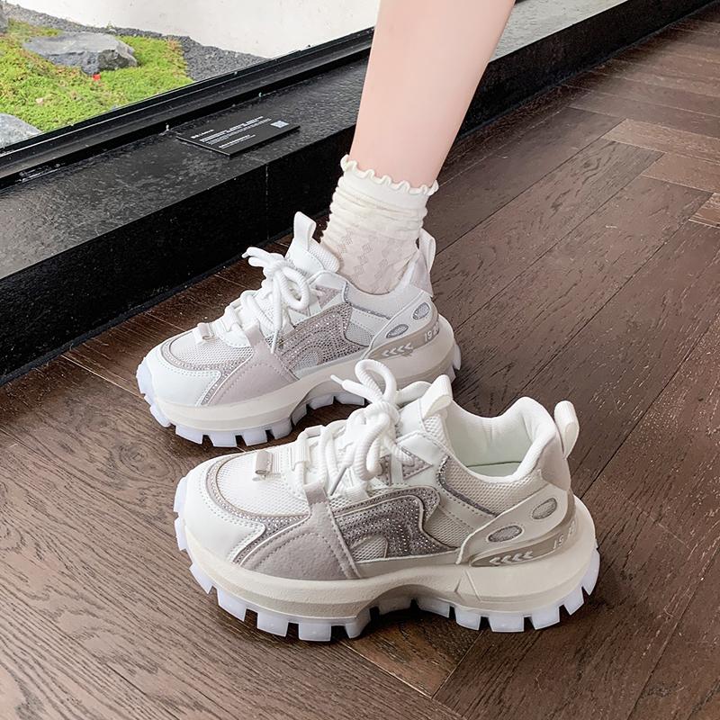 Women's Casual Shoes 2025 New Spring Autumn Color Block Aggan Shoes Slimming Sports Versatile Fiber Weave Upper Adult Shoes
