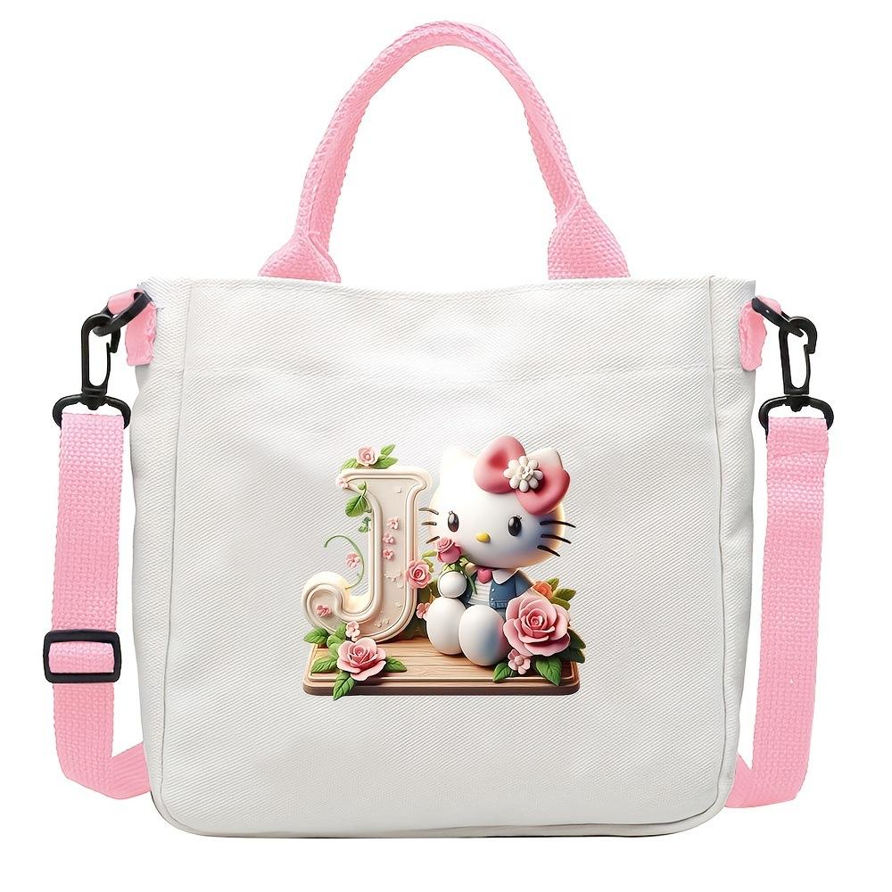 Sweet Cartoon Print 26 Letter Canvas Bag Schoolgirl Portable Crossbody Shoulder Bag Trend