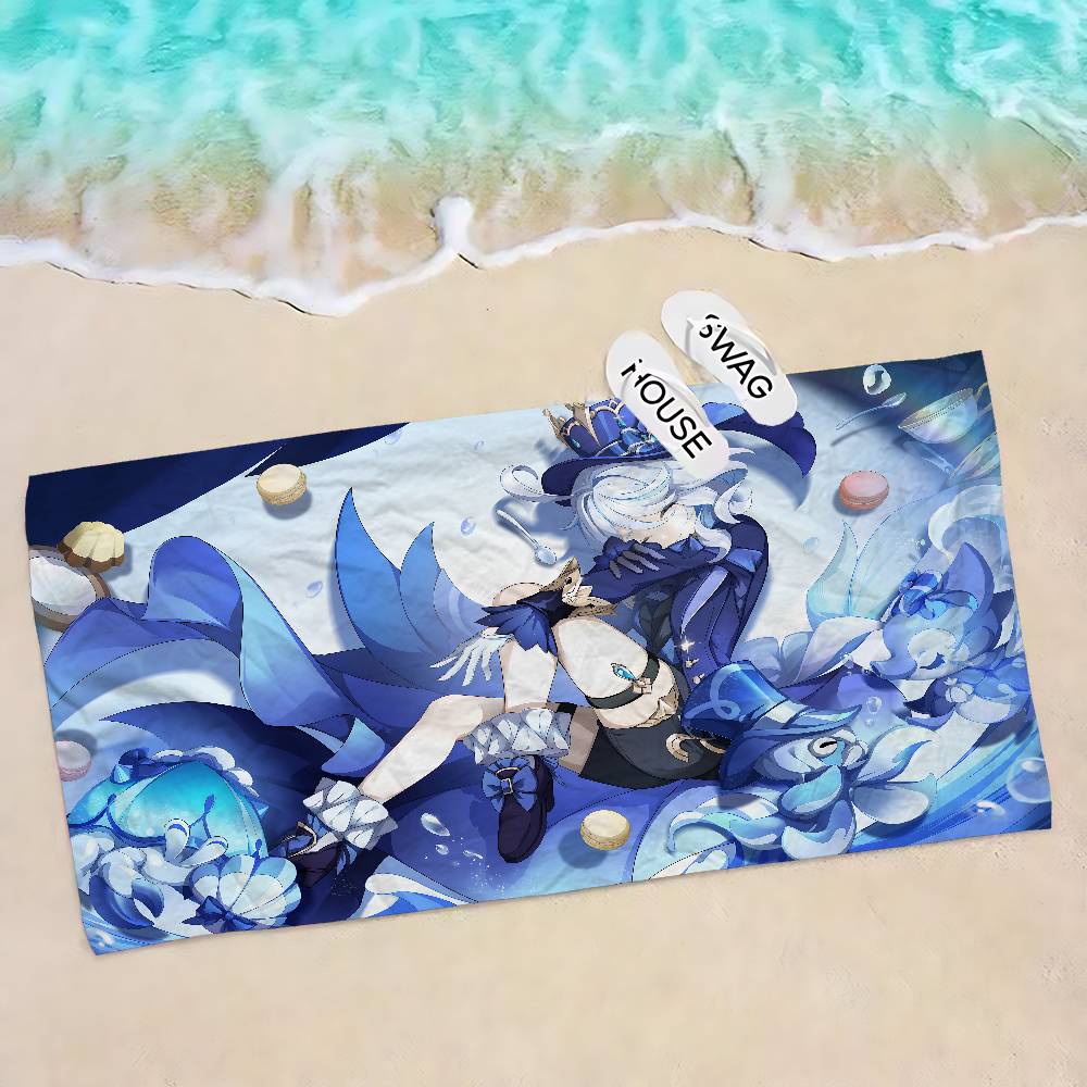 Genshin Impact Furina Focalors Bath Towel Microfiber Soft Water Absorbing Breathable For Kids Decorative Cartoon Beach Towel