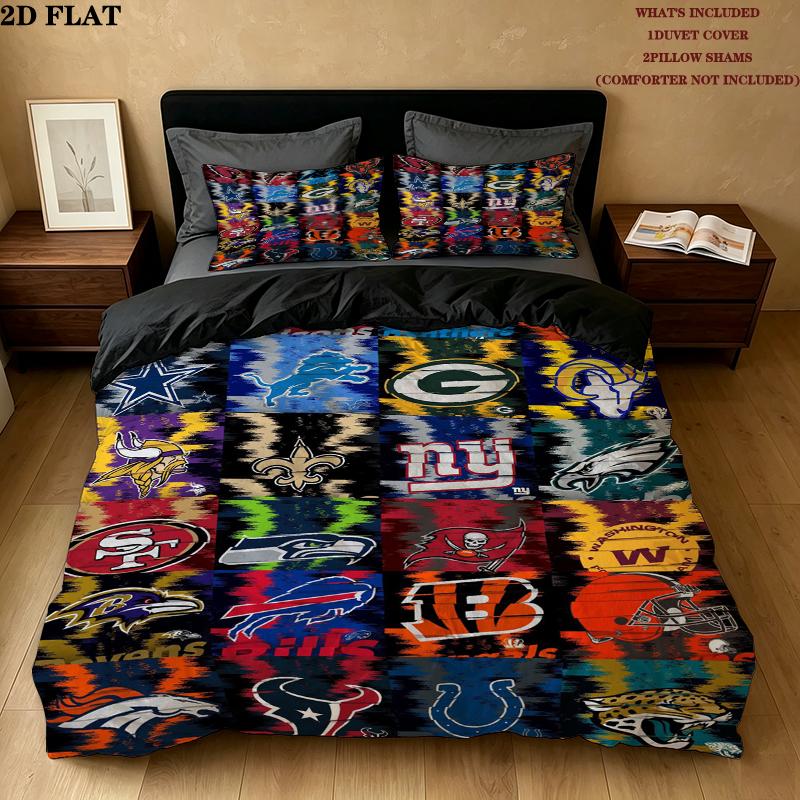 National Football League Muster Bettwäsche Steppdecken-Set Bettdeckenbezug Kissenbezug Heimdekoration Geburtstagsgeschenk (1 * Bettbezug + 2 * Kissenbezug ohne Füllung)