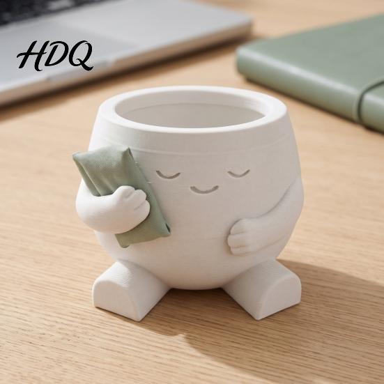 Succulent Planter Pot 3D Printed Cute Character Planter Sleepy Face Flower with Modern Minimalist Plant Basin Pillow Mini Desktop Container