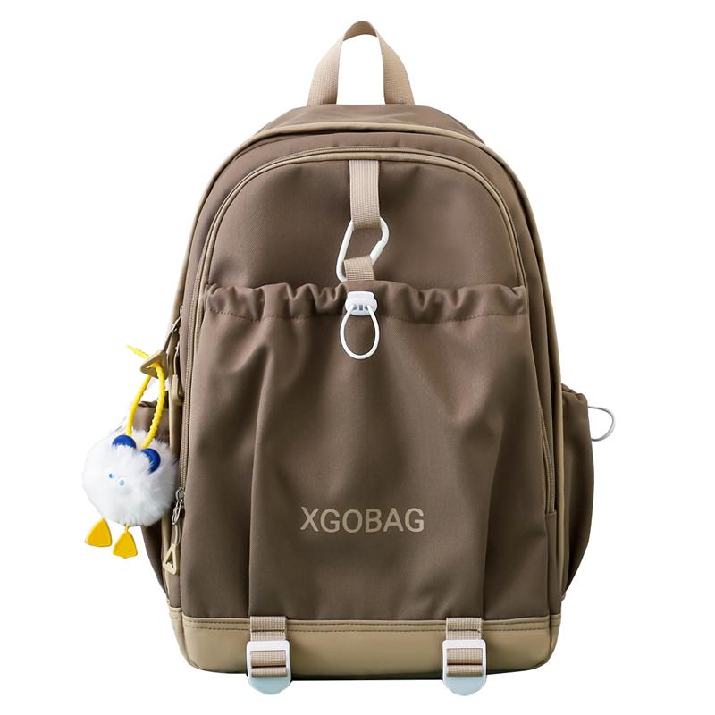 

Color Block Schoolbag Girls Large Capacity Backpack Travel Backpack коричневий