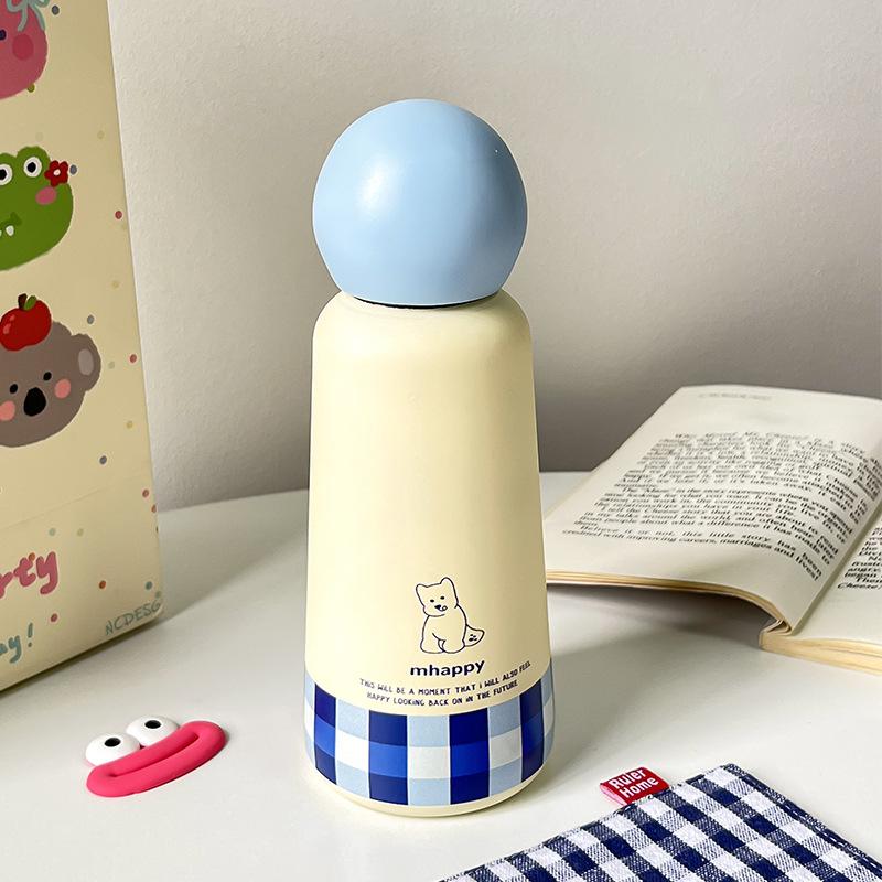 

Small Water Bottle with Ball Shaped Lid Double Wall 316 Stainless Steel Vacuum Insulated Bottle Keeps Drinks Cold Hot for Kids 301-400ml світло-жовтого кольору