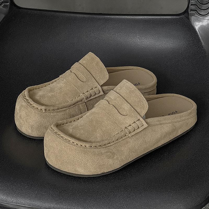 Platform Casual Retro Slippers Men's and Women's One-pedal Loafers Versatile Classic Boken Shoes 92286 yellow-J