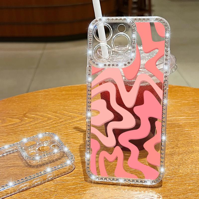 Stripe Pattern Soft TPU Clear Case For iPhone 16e 16 14 15 Pro Plus 13 12 Pro Max 11 Crystal Diamond Silicone Phone Cover Coque