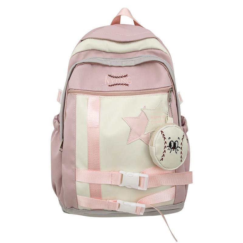 Студенческий школьный женский рюкзак с контрастным цветом и пятиконечной звездой — фото 23