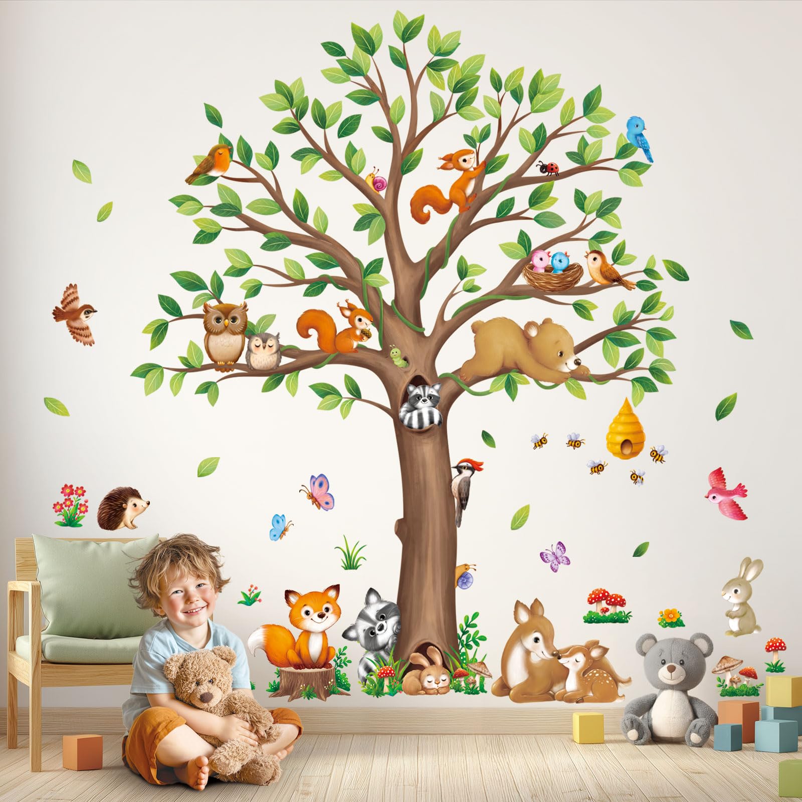 DECOWALL Forest Animals Wall Nordic No Wallpaper for Baby Cute Wall Easy Application Stickers, Style, Removable, Residue, Stickers, Kids  Rooms,