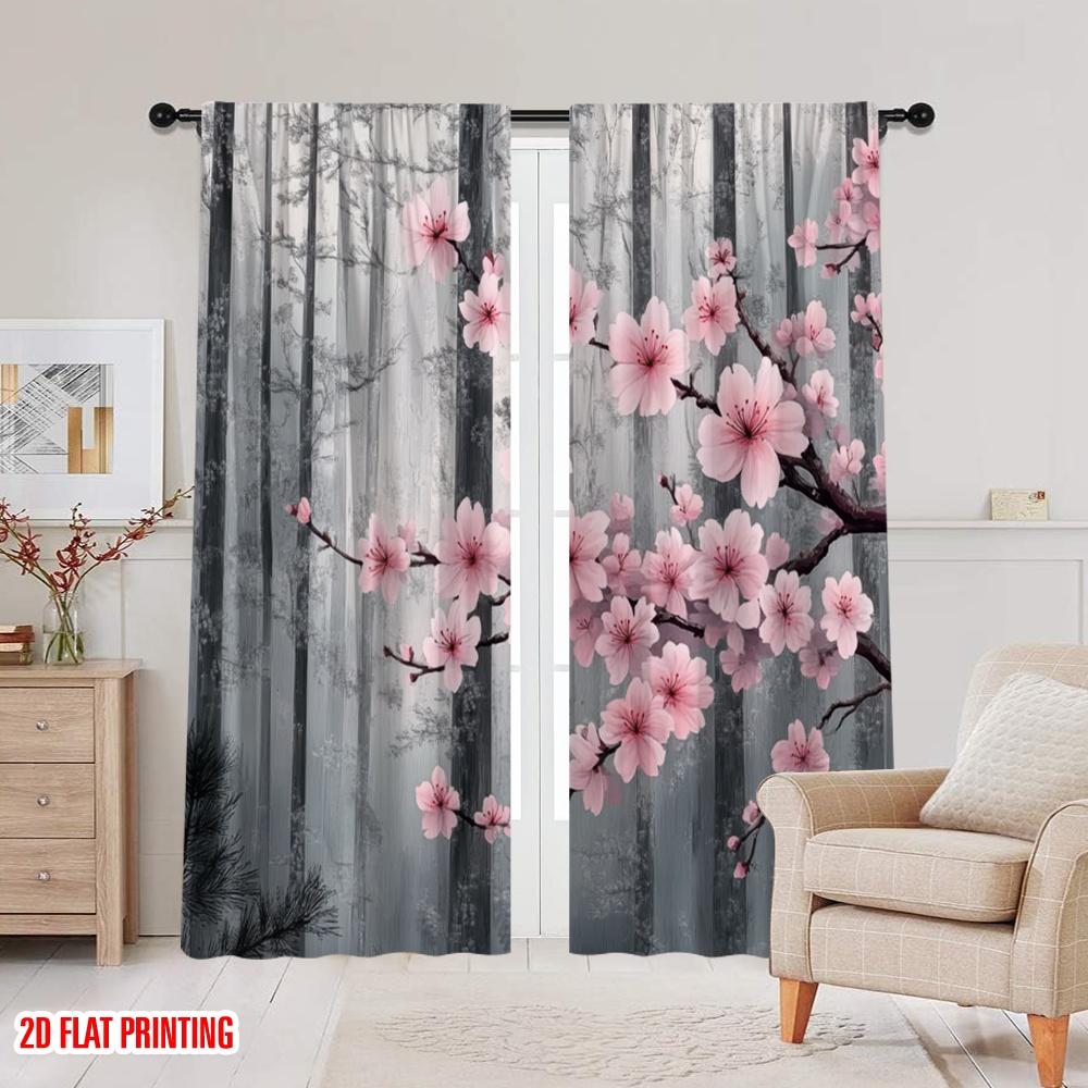 2 Stück, 2D-Flachdruck Vorhang Beliebt Cherry Bliss Forest Polyester (ohne Stange) Heimdeko für Schlafzimmer, Wohnzimmer