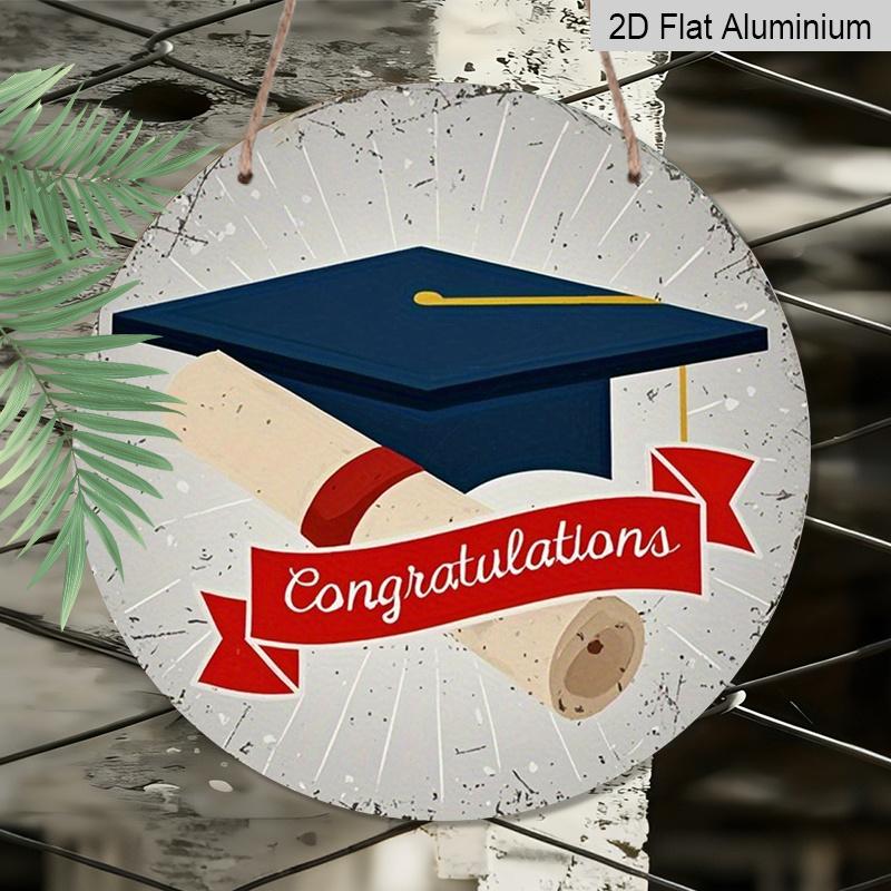 2D Flat 1pc, 8x8 in, Graduation Happy Aluminum Metal Decorative Signs & Plaques, Local Style with Graduation Cap and Graduation Certificate Design