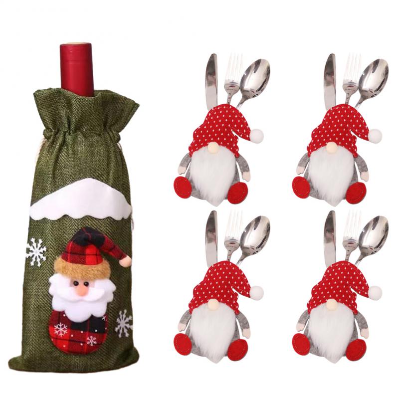 Kreativní vánoční sada na víno Zlaté sametové šaty Obaly na láhev vína Rukáv Santa Sněhulák Vánoce Nový rok Dekorace na jídelní stůl