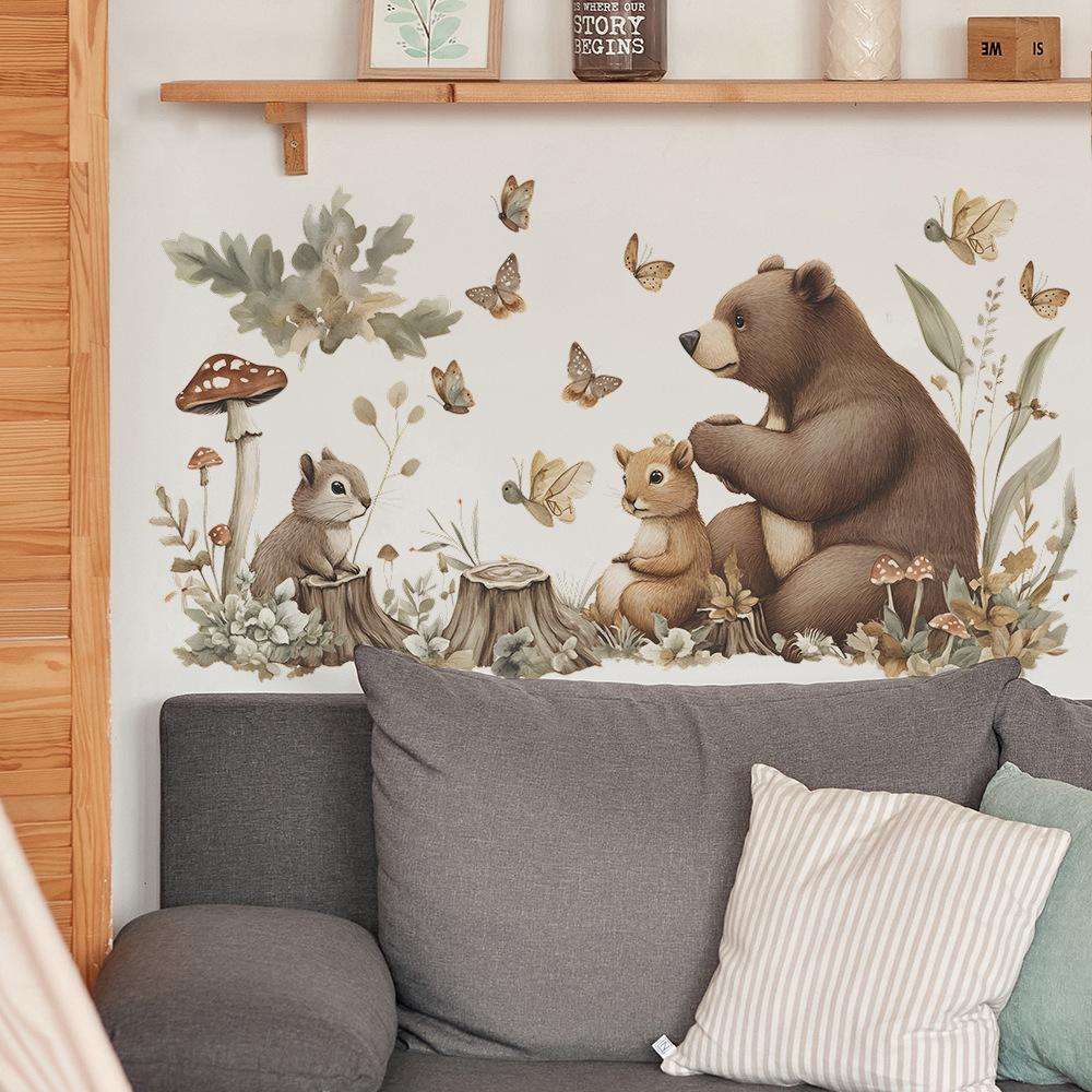Dibujos Animados Oso Pardo Ardilla Mariposa Dormitorio Sala de Estar Espacio Comercial Fondo Embellecimiento Pegatinas de Pared