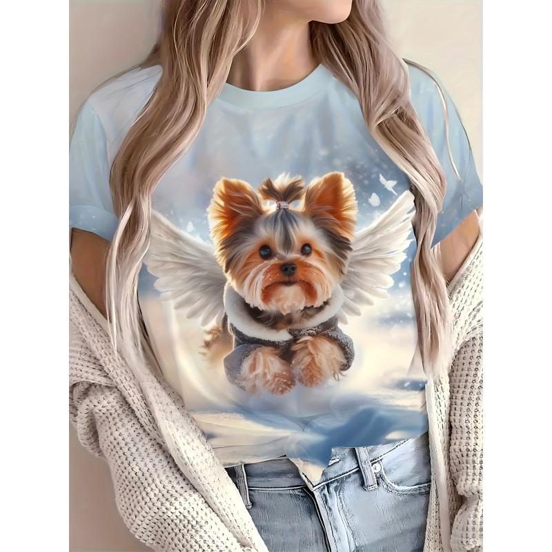 Casual Loose Fit Round Neck Short Sleeve T-Shirt With 3D Dog Print Women Men 2025