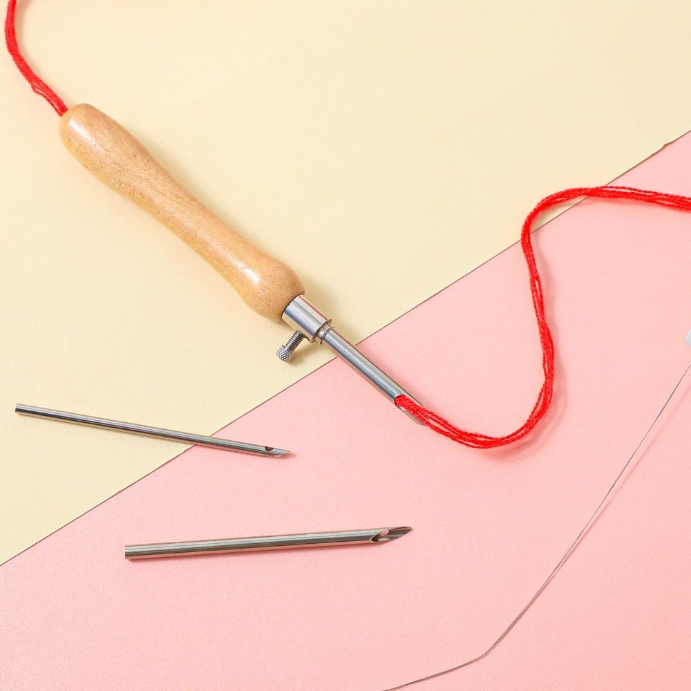 5Pcs Wooden Handle Punch Needle Set 2.5mm/3.5mm/5mm Tailors Awl Set  For Beginner Embroidery