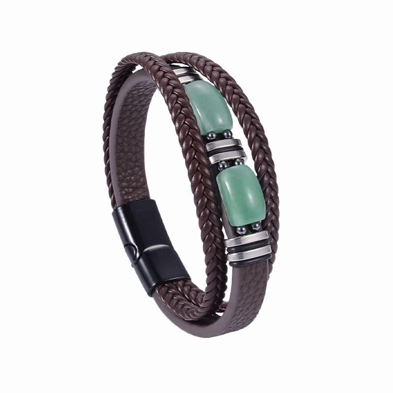 Men's Tiger Eye Woven Leather Bracelet - European & American Retro Style with Stainless Steel Handmade Jewelry.