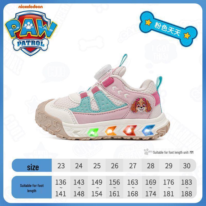 Paw Patrol Girls' Luminous Flashing Light Sneakers - Colorful and Comfortable Autumn Style Sports Shoes