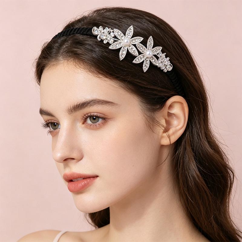 Crystal Alloy Flower Hairband, Anti-slip Headband Hairpin, Bridal Headpiece