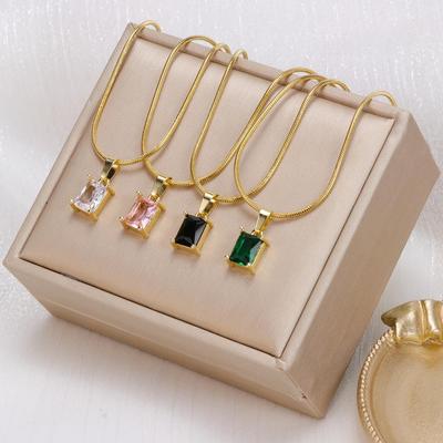 Emerald Necklace & Bracelet Set: Square Diamond, Stainless Steel with Round Snake Chain, Free Shipping