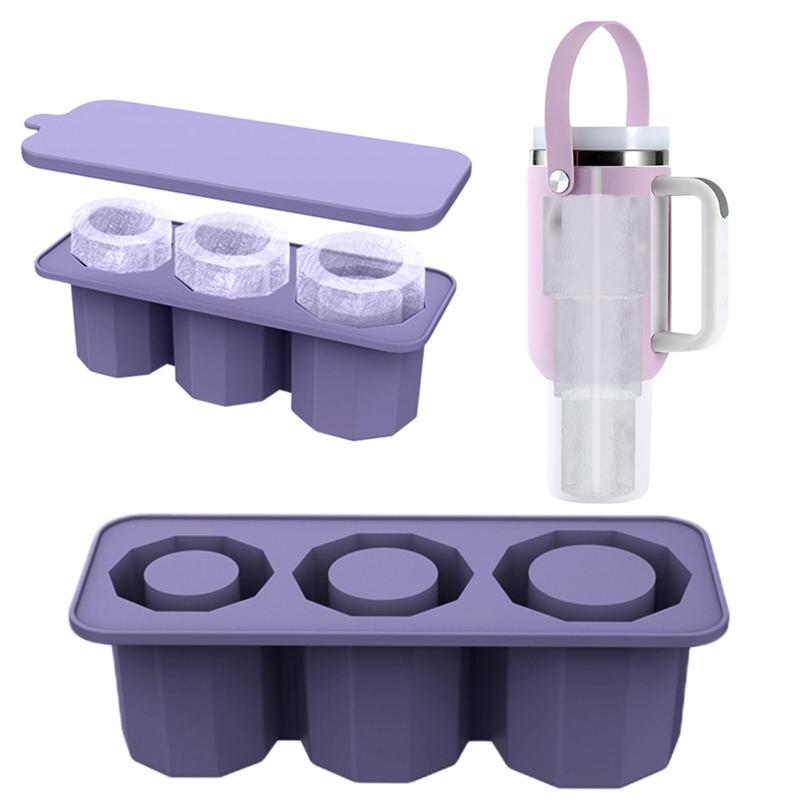 ABWR-Silicone Ice-Cube Trays For Freezer 3 Hollow Cylinder Ice Molds With Lid For 30-40 Oz Cups, Whiskey, Coffee, Cocktails