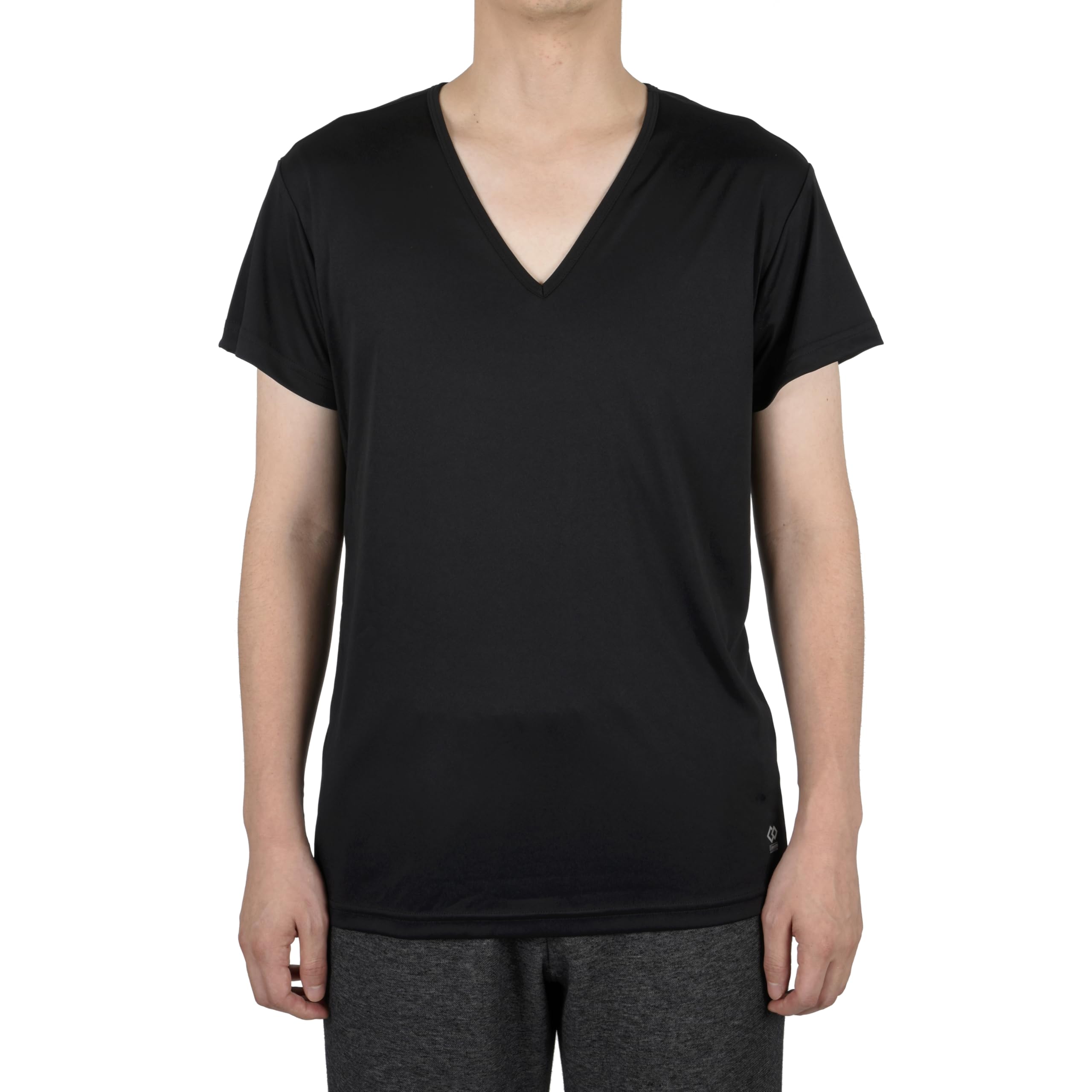 

Fukusuke Men s Simple Colantotte Activewear Short Sleeve V-Neck Inner Top, Promotes Blood Circulation, Black