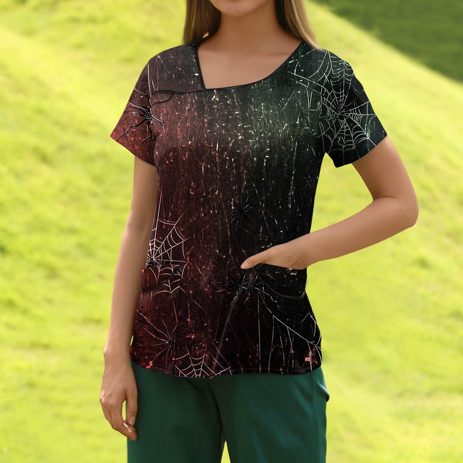 

Женская модная полосатая рабочая одежда с градиентным принтом и короткими рукавами с верхом с двойными карманами XL