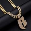 Men's Hip-Hop Punk Style Diamond Letter B Pendant with 15mm Cuban Chain Necklace