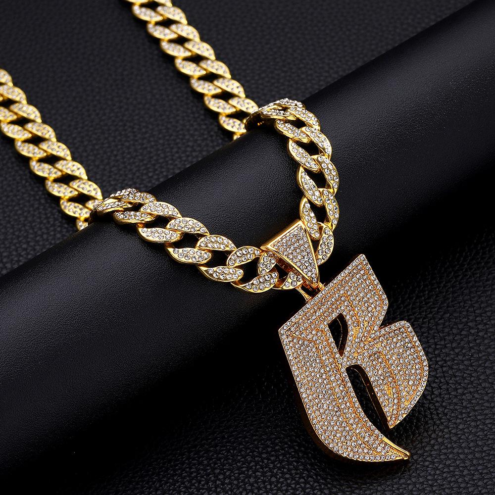 Men's Hip-Hop Punk Style Diamond Letter B Pendant with 15mm Cuban Chain Necklace
