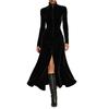 2026 Fall Winter Solid Button Long Sleeve Stand Collar Slit Elegant Dress Women