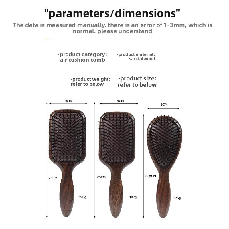 Ebony Wood Air Cushion Comb - Scalp Massager for Long Hair, Suitable for Men and Women